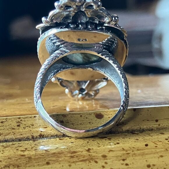 Natural Labradorite Sterling Silver Bumblebee Ring Size 7 - Picture 4 of 8